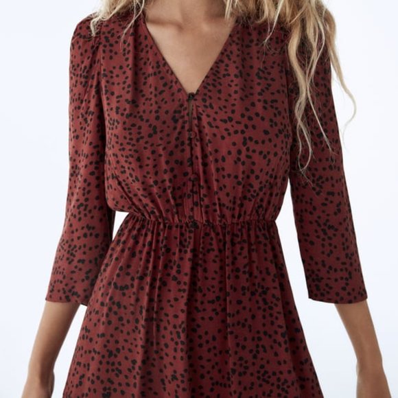 New Zara Long-Sleeved Dark Burgundy Mini Dress - Picture 1 of 5